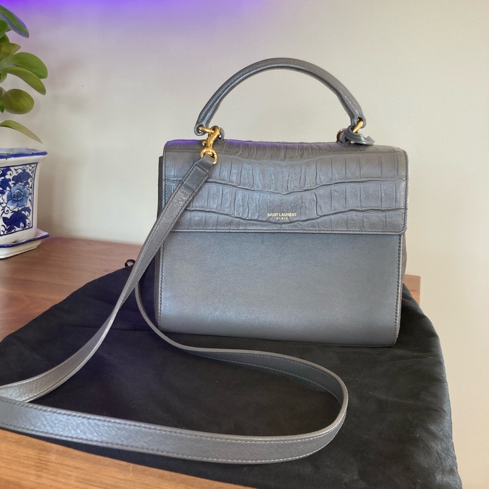 Gray YSL Saint Laurent Top Handle Crossbody Bag